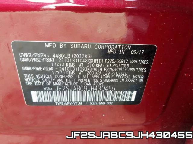 JF2SJABC9JH430455 фото 2
