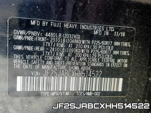 JF2SJABCXHH514522 фото 2