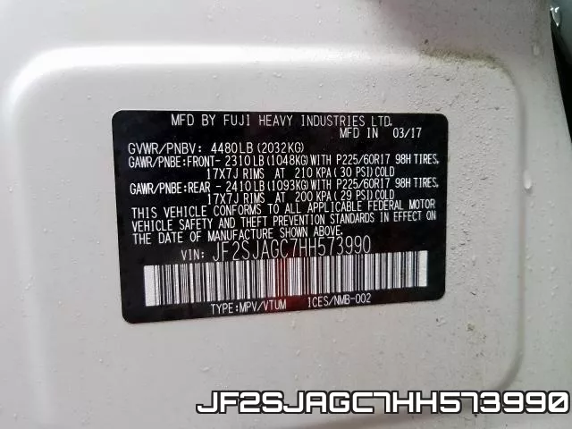 JF2SJAGC7HH573990 фото 2