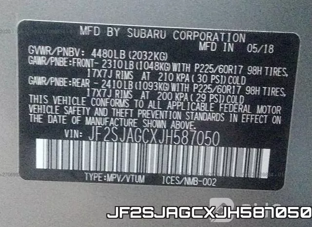 JF2SJAGCXJH587050 фото 10