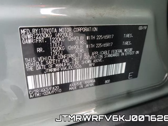 JTMRWRFV6KJ007626 фото 2