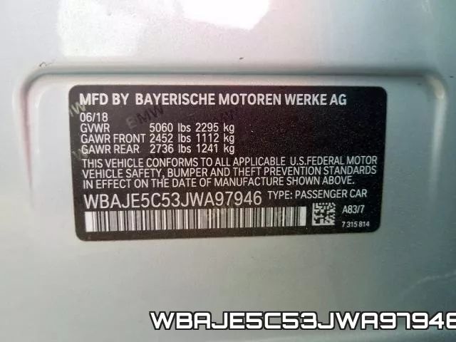 WBAJE5C53JWA97946 фото 2