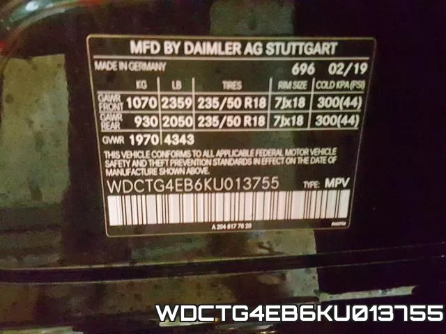 WDCTG4EB6KU013755 фото 2