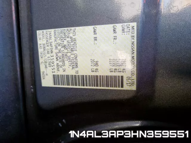 1N4AL3AP3HN359551 фото 2