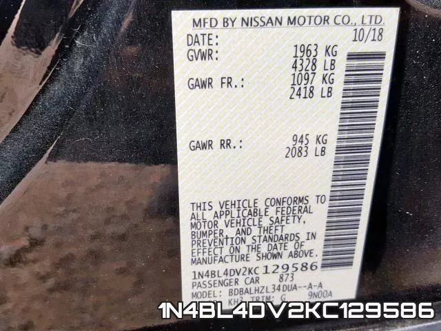 1N4BL4DV2KC129586 фото 2
