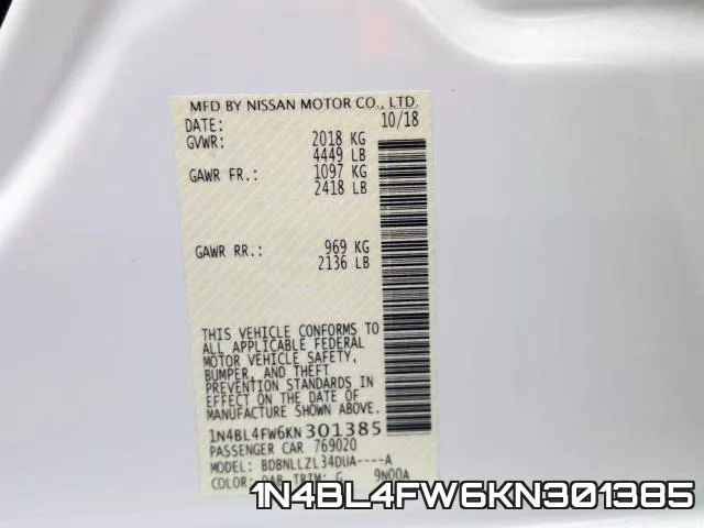 1N4BL4FW6KN301385 фото 2