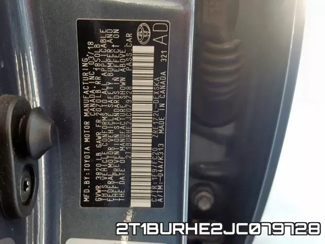 2T1BURHE2JC079728 фото 2