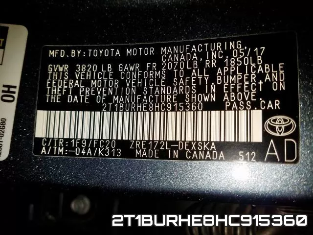 2T1BURHE8HC915360 фото 2
