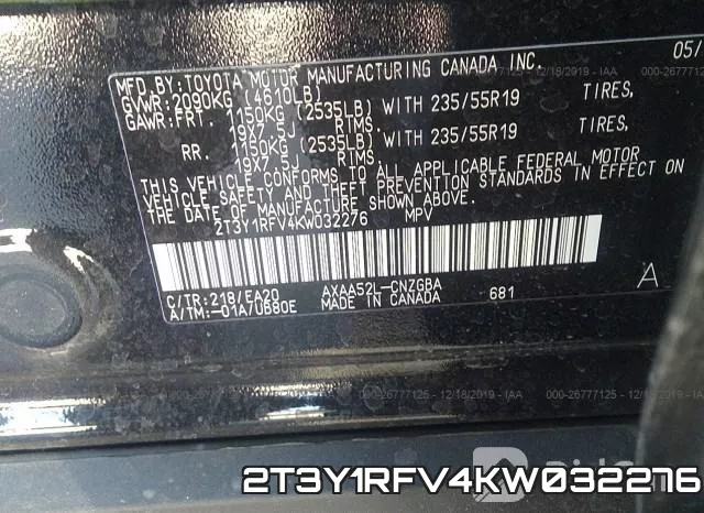2T3Y1RFV4KW032276 фото 10