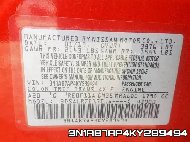 3N1AB7AP4KY289494 фото 2