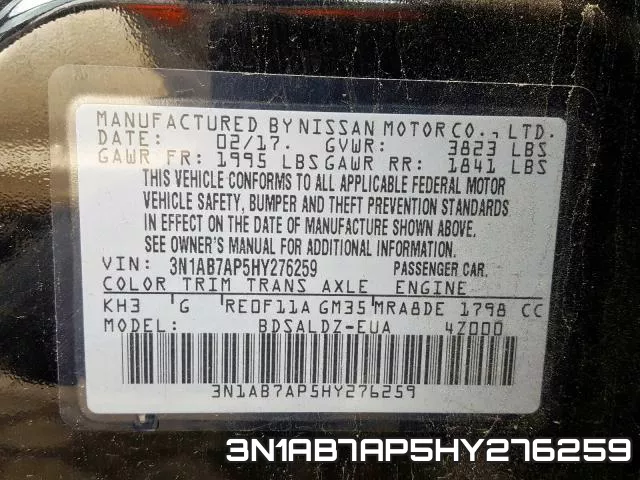 3N1AB7AP5HY276259 фото 2