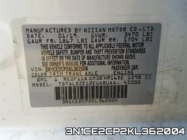 3N1CE2CP2KL362004 фото 2