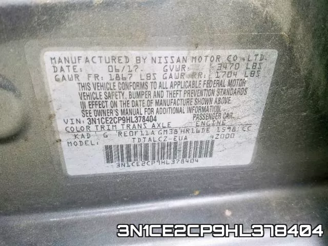 3N1CE2CP9HL378404 фото 2