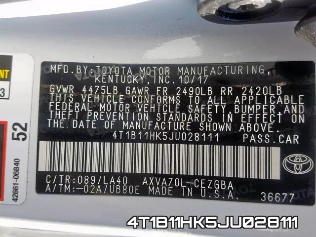 4T1B11HK5JU028111 фото 2