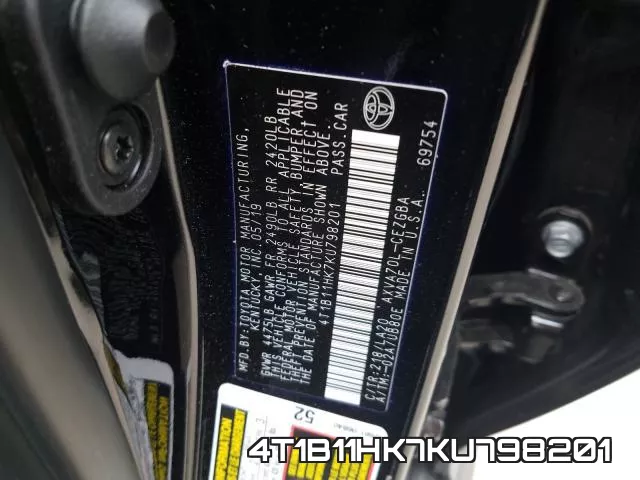 4T1B11HK7KU798201 фото 2