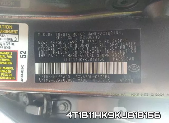 4T1B11HK9KU818156 фото 10