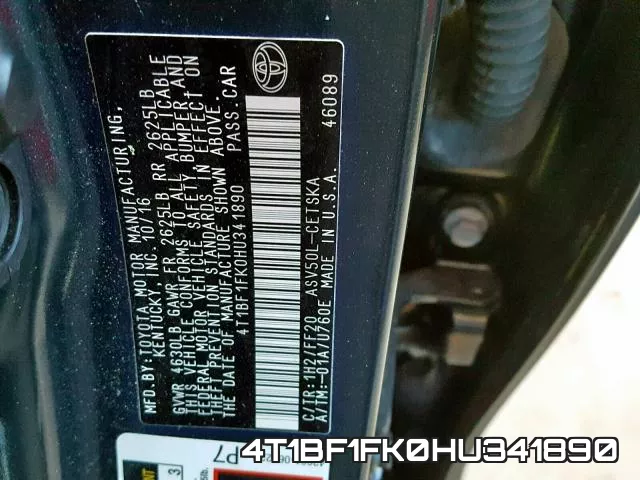 4T1BF1FK0HU341890 фото 2