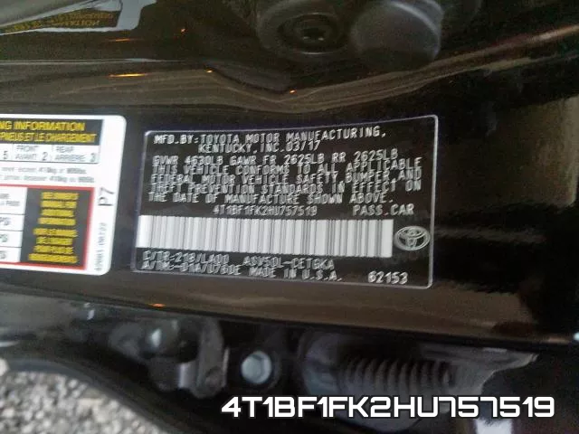 4T1BF1FK2HU757519 фото 2