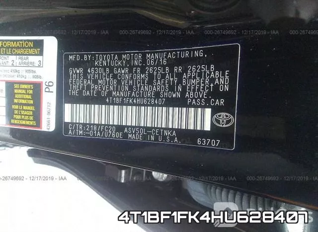 4T1BF1FK4HU628407 фото 10