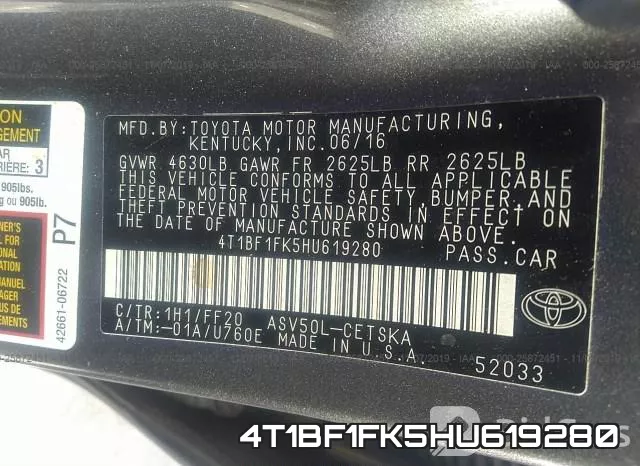 4T1BF1FK5HU619280 фото 10