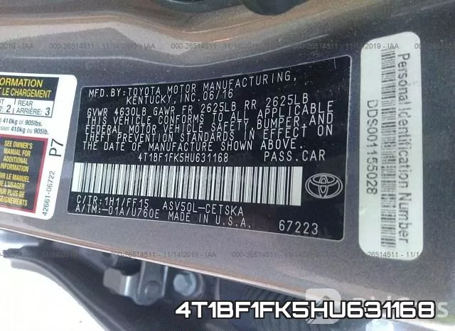4T1BF1FK5HU631168 фото 10