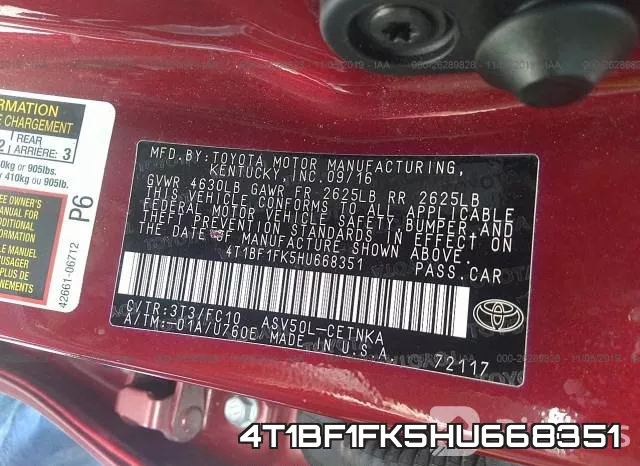 4T1BF1FK5HU668351 фото 10