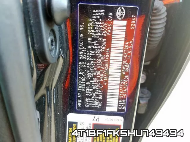 4T1BF1FK5HU749494 фото 2