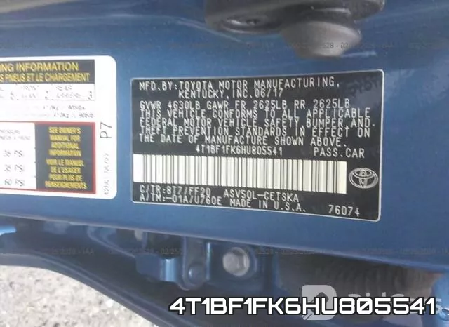 4T1BF1FK6HU805541 фото 10