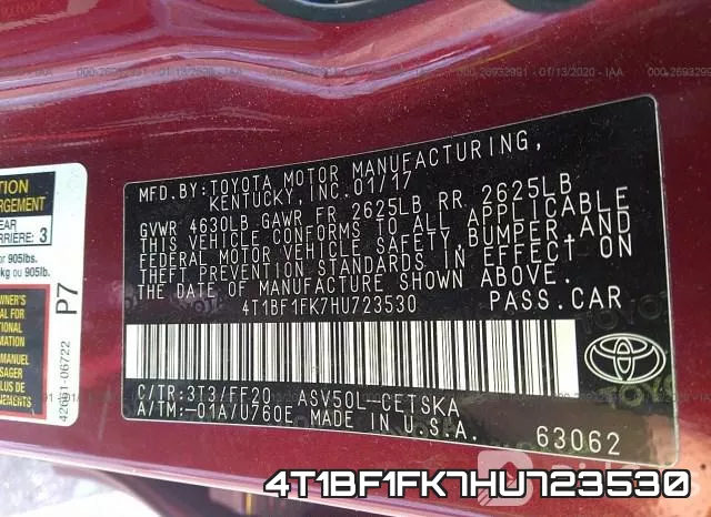 4T1BF1FK7HU723530 фото 10