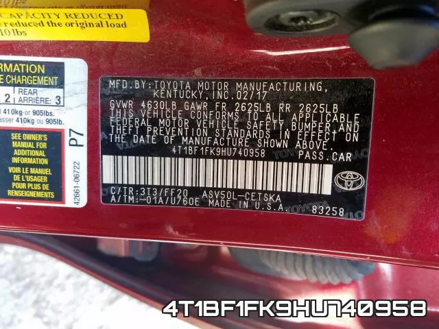4T1BF1FK9HU740958 фото 2