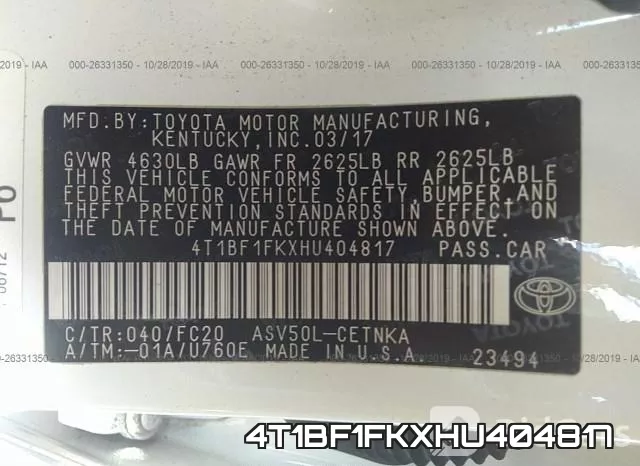 4T1BF1FKXHU404817 фото 10