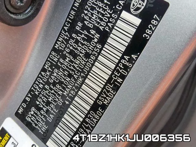 4T1BZ1HK1JU006356 фото 2