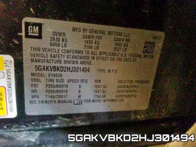 5GAKVBKD2HJ301494 фото 2