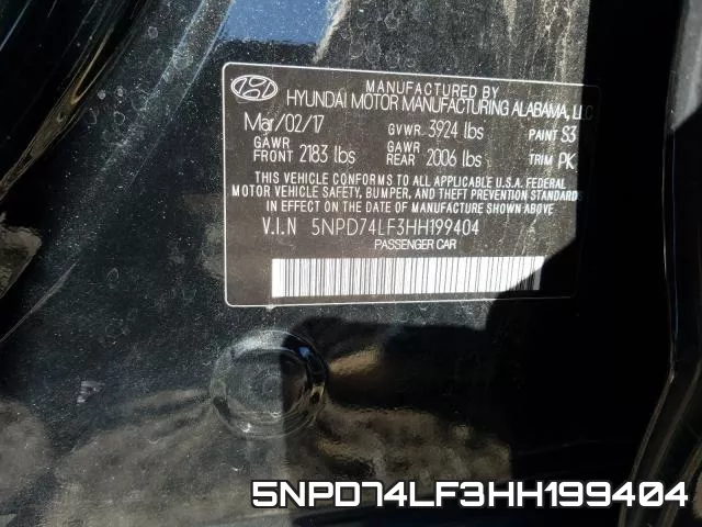 5NPD74LF3HH199404 фото 2