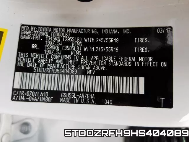 5TDDZRFH9HS404089 фото 2