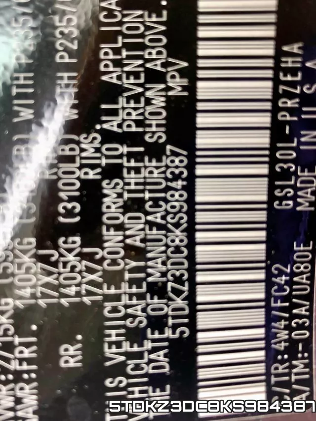 5TDKZ3DC8KS984387 фото 2