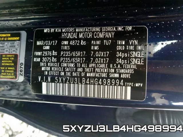 5XYZU3LB4HG498994 фото 2