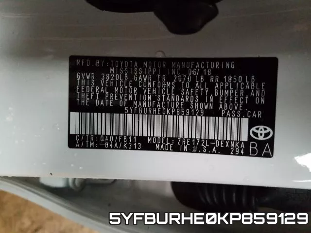 5YFBURHE0KP859129 фото 2