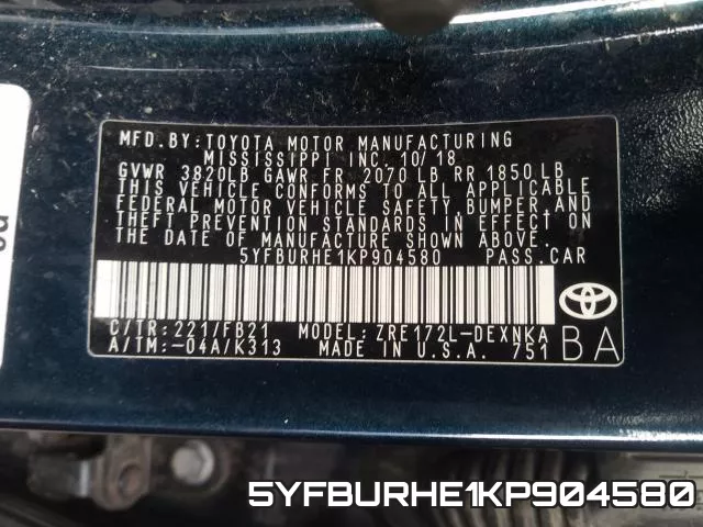5YFBURHE1KP904580 фото 2