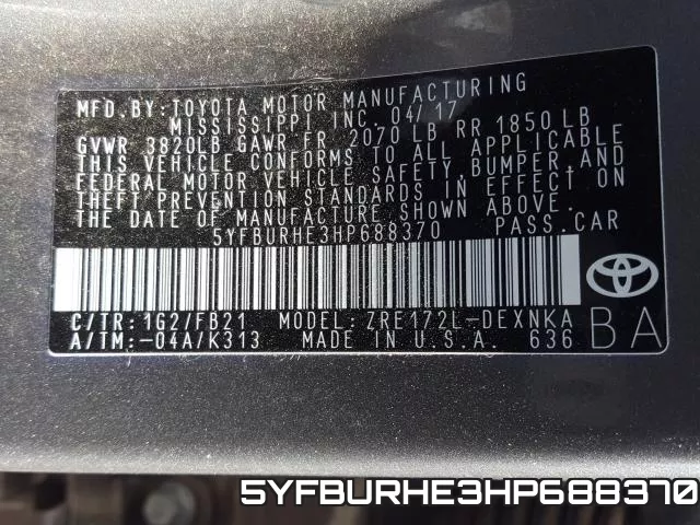 5YFBURHE3HP688370 фото 2
