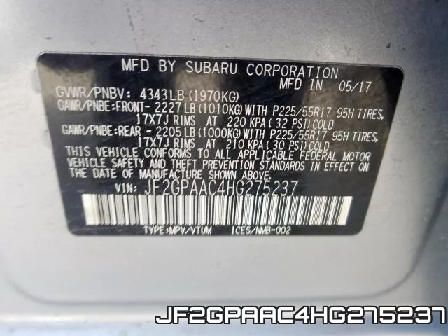 JF2GPAAC4HG275237 фото 2