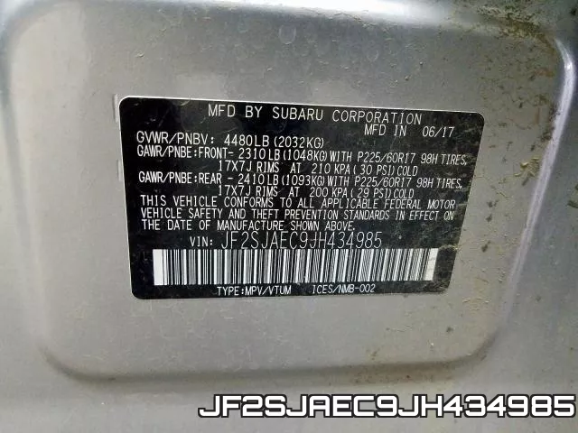 JF2SJAEC9JH434985 фото 2