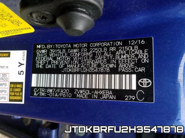 JTDKBRFU2H3547878 фото 2