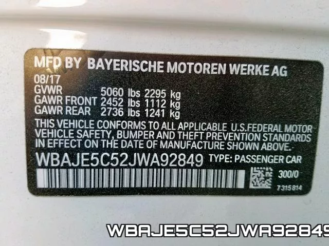 WBAJE5C52JWA92849 фото 2