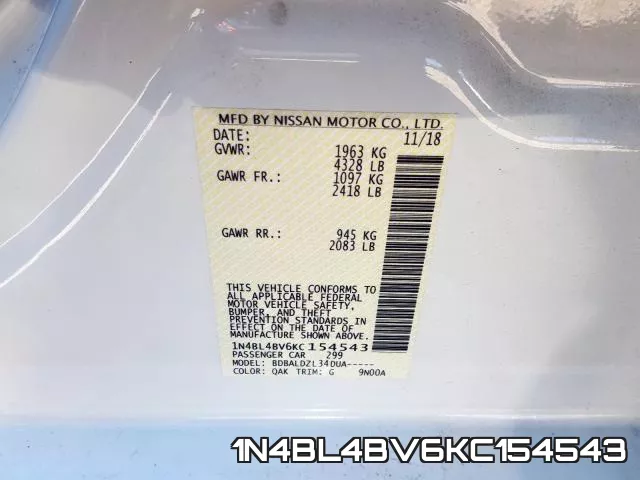 1N4BL4BV6KC154543 фото 2