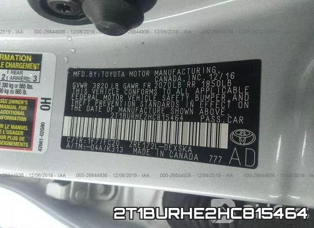 2T1BURHE2HC815464 фото 10