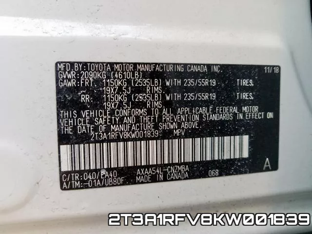 2T3A1RFV8KW001839 фото 2