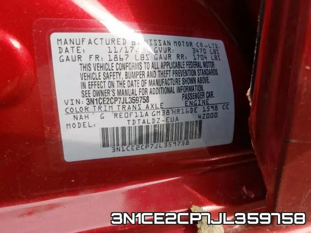 3N1CE2CP7JL359758 фото 2