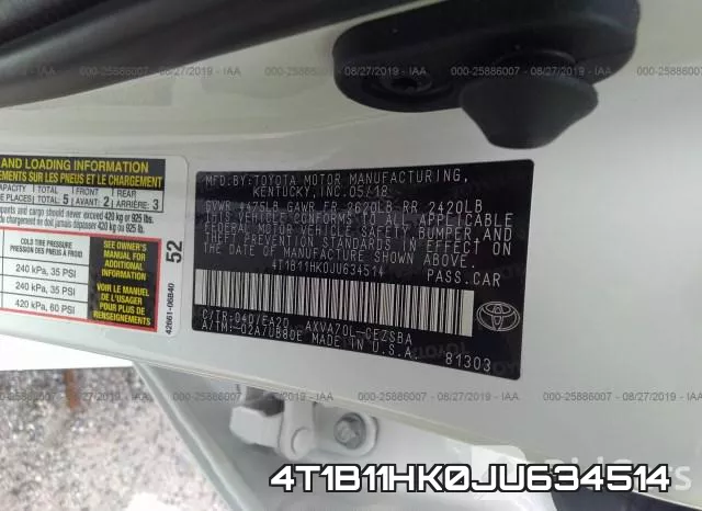 4T1B11HK0JU634514 фото 10