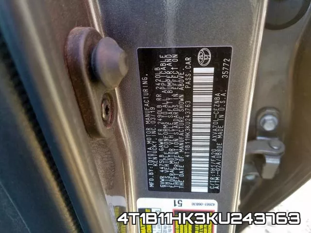 4T1B11HK3KU243763 фото 2